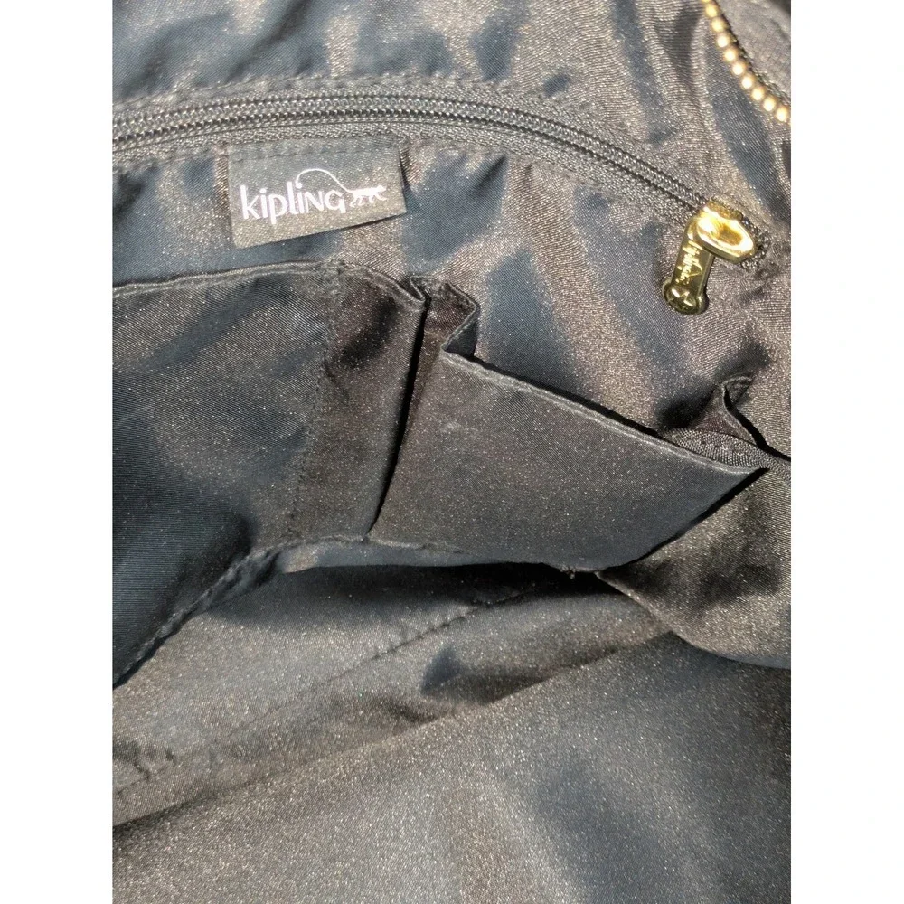 Kipling Black Nylon Laptop Tote Shoulder Bag Travel Work Gold Hardware 20x12